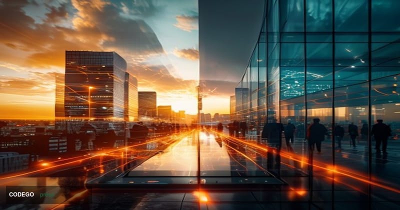 A dramatic split-composition editorial photograph capturing two contrasting financial worlds in a single cinematic frame. On 