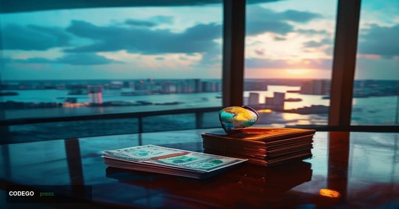 A photorealistic editorial photograph set in Luanda, Angola, with the dramatic Atlantic Ocean coastline visible in the backgr