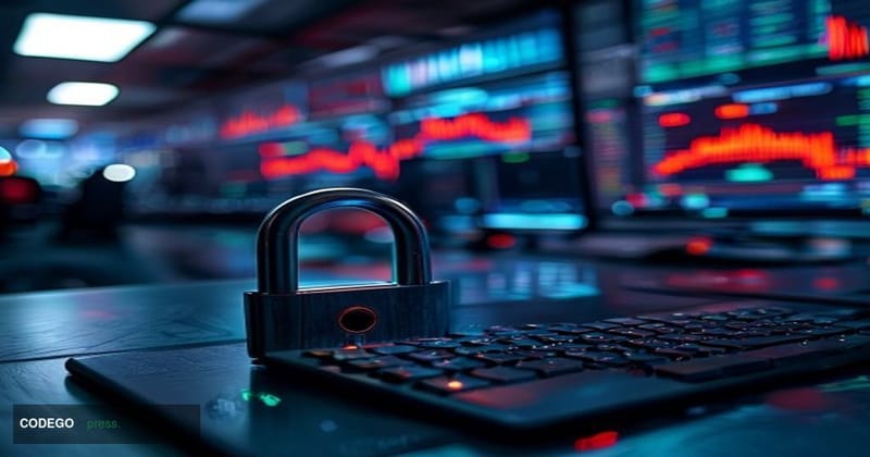 A photorealistic editorial photograph depicting a darkened cryptocurrency exchange trading floor environment, with multiple m