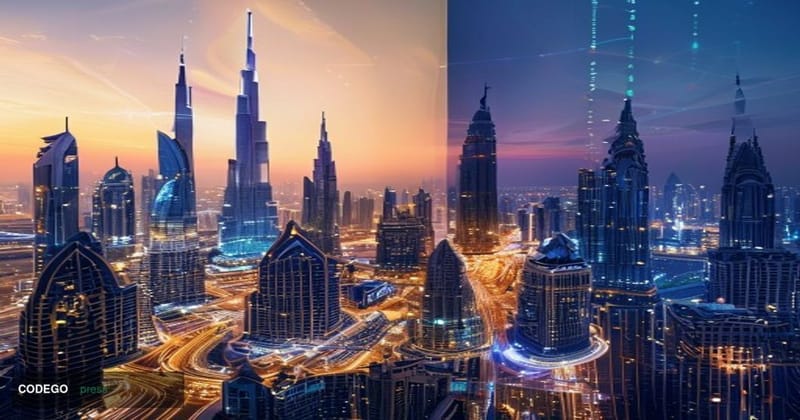 # Image Prompt

Create a dramatic split-screen cinematic composition showing the contrasting cryptocurrency landscape across 