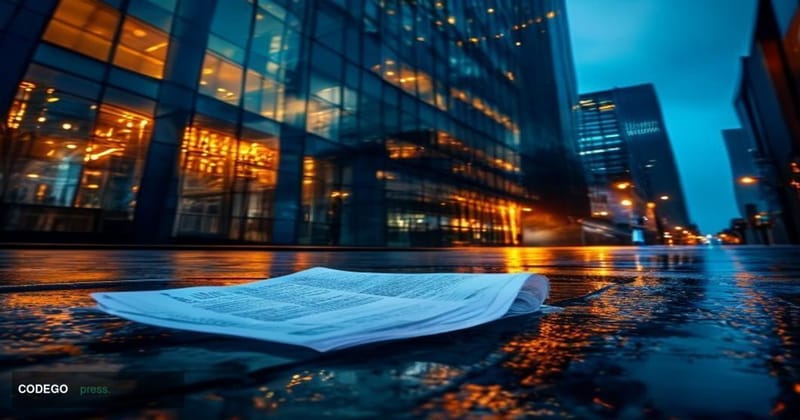 A dramatic cinematic editorial photograph of a large modern data center exterior at night, unmistakably styled after Amazon W