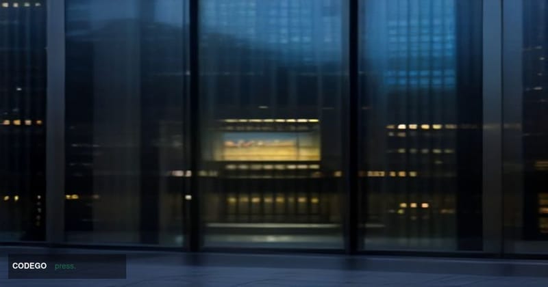 A cinematic editorial photograph taken at dusk outside a recognizable British financial district setting — the glass-and-stee