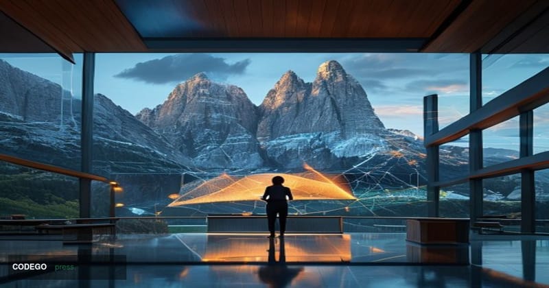 A photorealistic editorial photograph set in the dramatic alpine landscape of Bozen (Bolzano), northern Italy, with the iconi