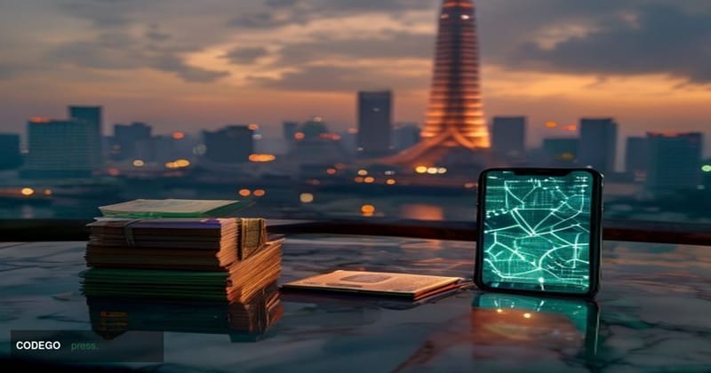 A dramatic cinematic editorial photograph set in Bangkok, Thailand, with the iconic skyline including the Baiyoke Tower and C