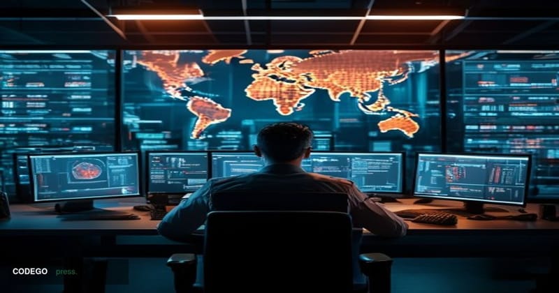 A dramatic cinematic editorial photograph set in a sleek, darkened cryptocurrency exchange operations center with multiple sc