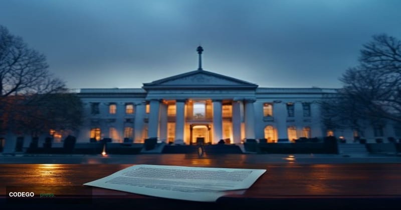 A cinematic editorial photograph of the iconic U.S. State Department headquarters building — the Harry S Truman Building in F