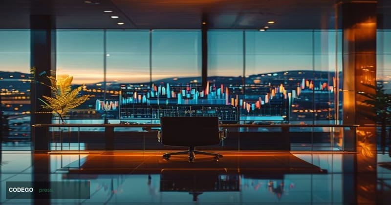 A cinematic editorial photograph set at the New Zealand Financial Markets Authority headquarters in Wellington, New Zealand, 