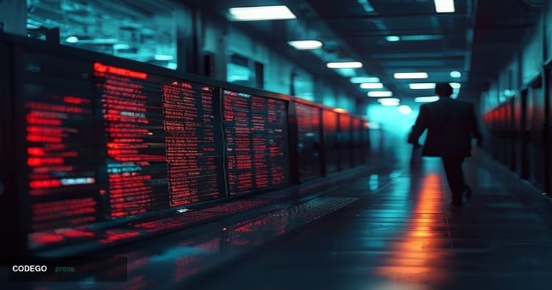 A photorealistic editorial photograph of a trading terminal screen inside a dimly lit cryptocurrency exchange operations cent
