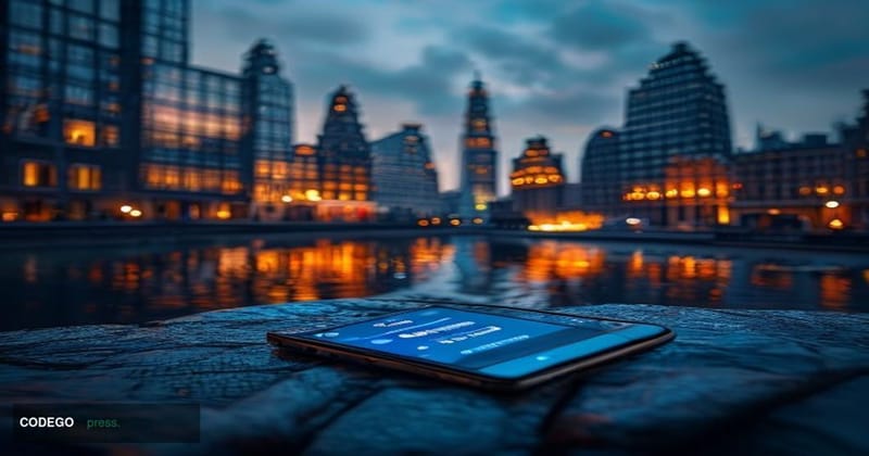 A cinematic editorial photograph of the Amsterdam financial district at dusk, with the iconic canal-lined Zuidas business qua