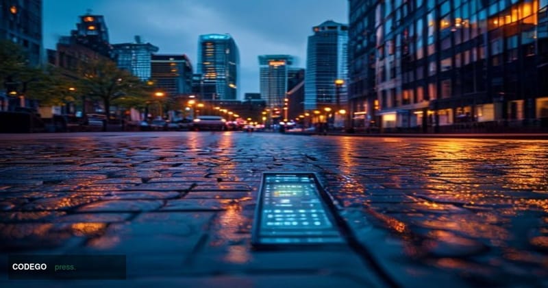 A cinematic editorial photograph set at the Amsterdam financial district along the Zuidas business corridor, shot at dusk wit