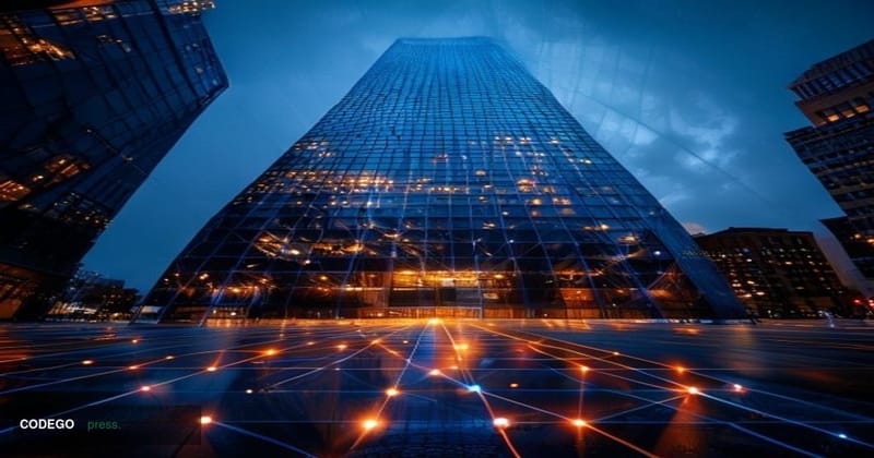 A dramatic cinematic editorial photograph of the BNY Mellon headquarters building in Lower Manhattan, New York City, shot fro