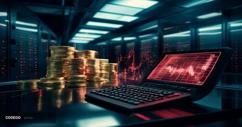 A dramatic cinematic editorial photograph depicting the aftermath of a digital financial exploit. In the foreground, a sleek 