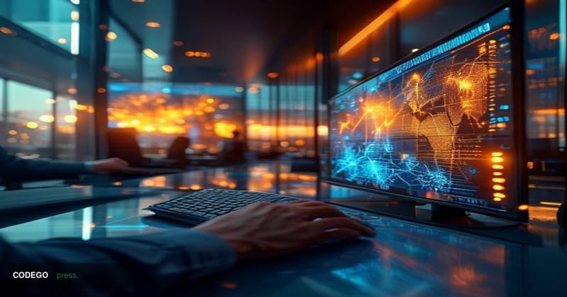 A photorealistic cinematic editorial photograph set inside a sleek, modern corporate treasury or accounts-payable office envi