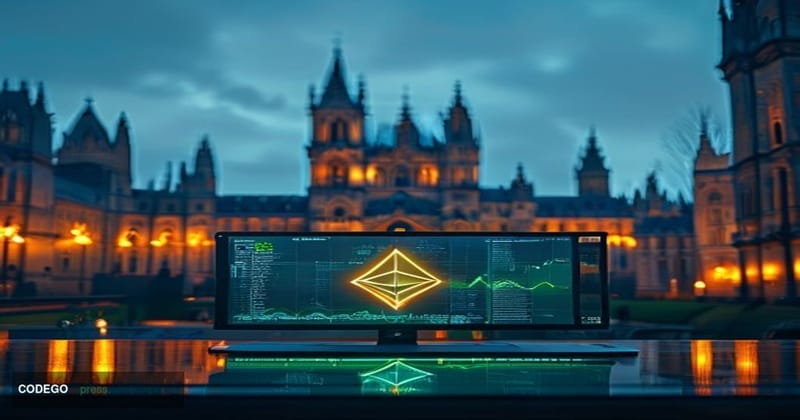 A photorealistic editorial photograph centered on the University of Cambridge's iconic King's College Chapel spires at dusk, 