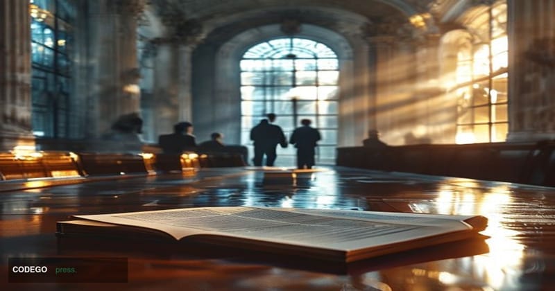 A dramatic cinematic editorial photograph set inside a grand central bank boardroom, modeled on the Bank of England's histori
