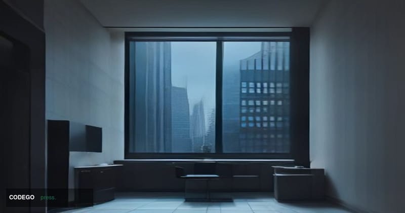 A photorealistic editorial photograph of a sleek corporate financial district office building in Lower Manhattan, New York Ci