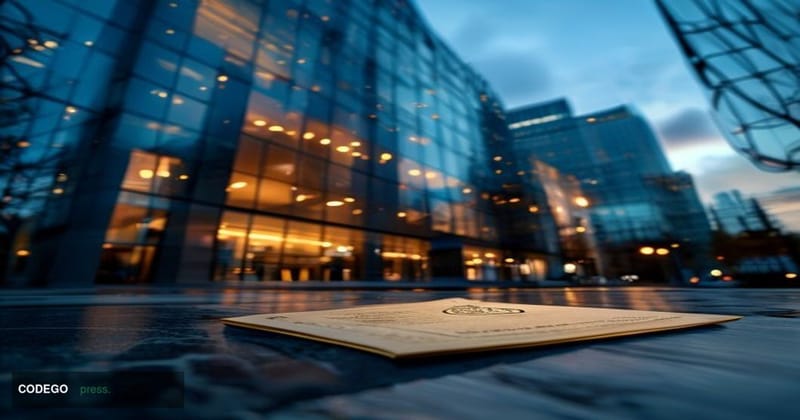 A photorealistic cinematic editorial photograph of Circle's corporate headquarters exterior in Boston, Massachusetts, shot fr