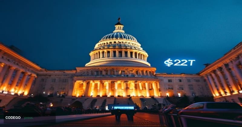 A cinematic editorial photograph shot from a low angle looking up at the United States Capitol building dome in Washington D.