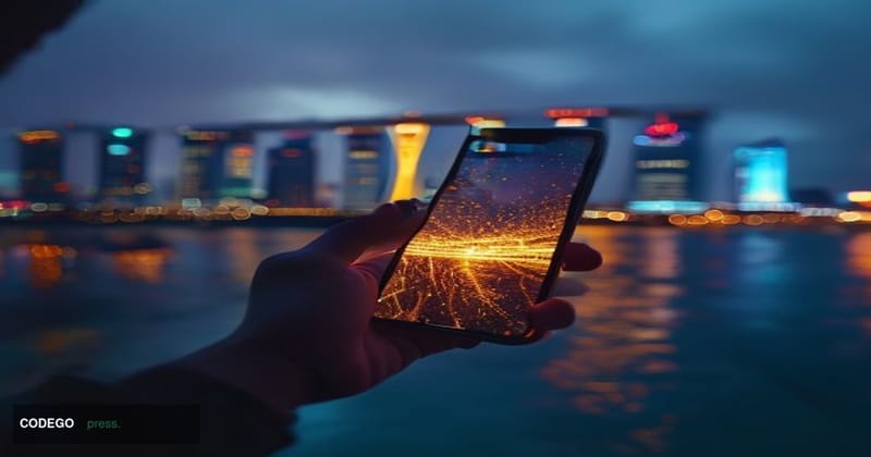 A cinematic editorial photograph set in nighttime Singapore, with the iconic Marina Bay Sands skyline softly blurred in the c
