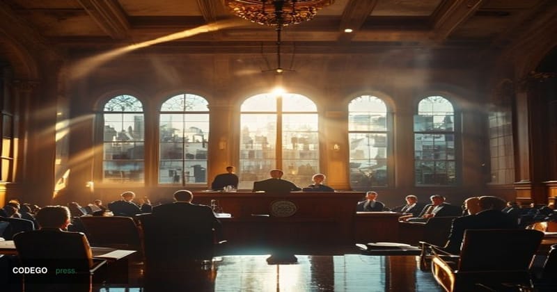 A cinematic editorial photograph set inside a grand conference hall in Dublin, Ireland, with tall Georgian-style arched windo