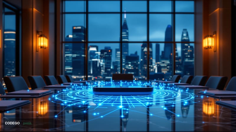 A dramatic cinematic editorial photograph set inside a grand European Central Bank chamber in Frankfurt, Germany, with its ic