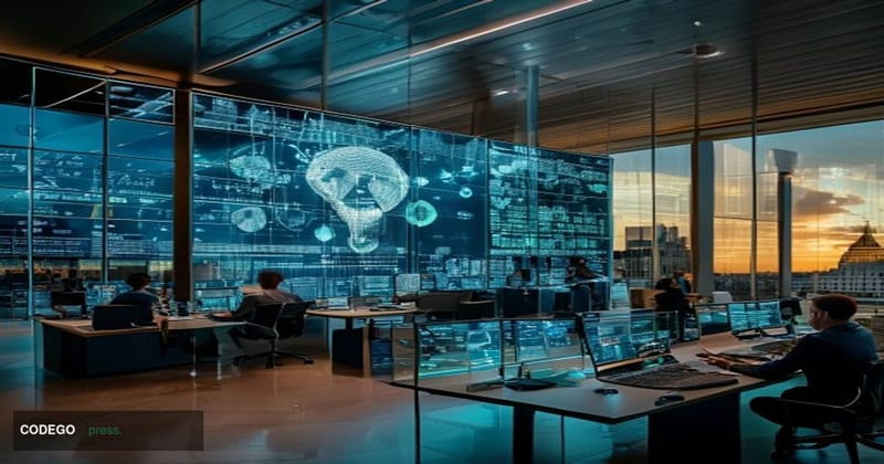 # Image Prompt: ECB Digital Euro Pilot Programme

A modern, sleek banking operations center with a large digital display wall