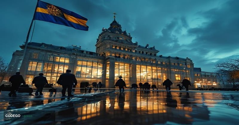 A dramatic cinematic editorial photograph set in Brussels, Belgium, with the iconic Berlaymont building — headquarters of the