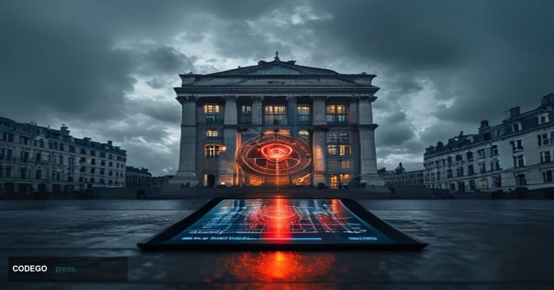 A cinematic editorial photograph centered on the imposing neoclassical facade of the European Council building in Brussels, B