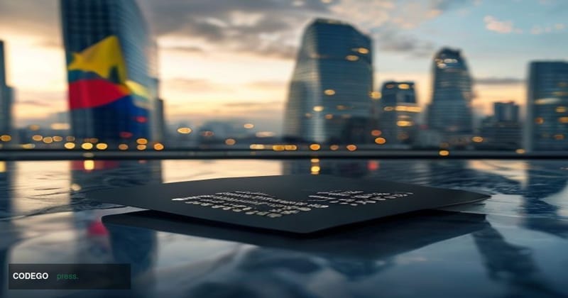A sleek matte-black corporate payment card prominently positioned in the foreground on a polished dark marble surface, with t