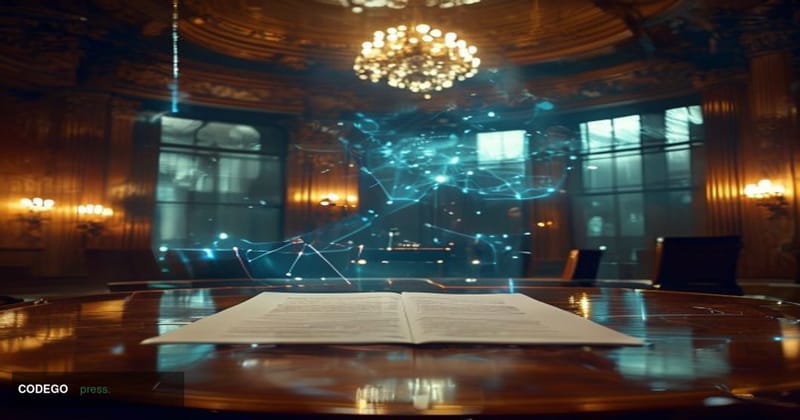 A cinematic editorial photograph set inside a formal intergovernmental conference chamber, styled after the FATF headquarters