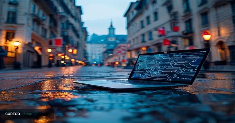 A photorealistic cinematic editorial photograph set in Bern, Switzerland, with the distinctive Federal architecture of the Sw