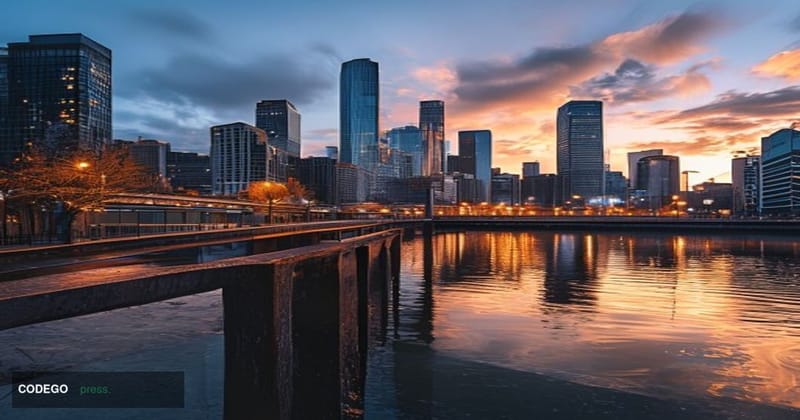 A cinematic editorial photograph of downtown Pittsburgh's iconic skyline viewed from the confluence of the three rivers — the