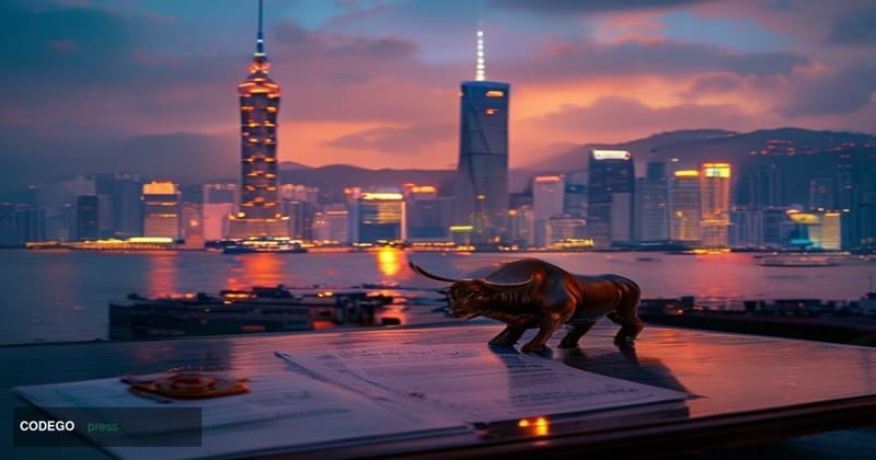A dramatic wide-angle shot of the Hong Kong skyline at dusk, captured from across Victoria Harbour with the iconic Bank of Ch
