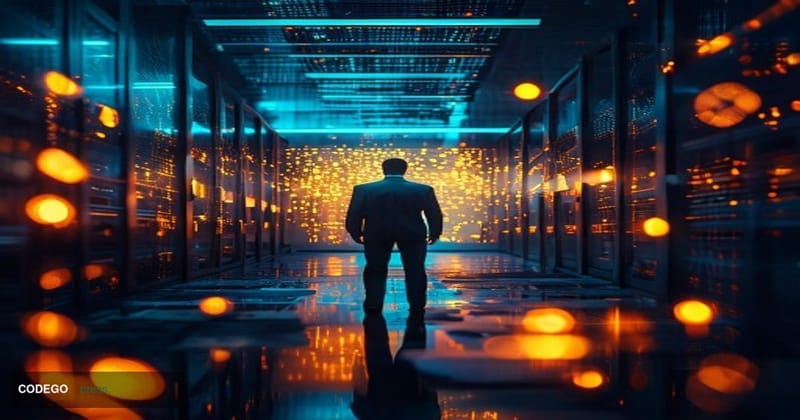 A dramatic cinematic editorial photograph depicting the aftermath of a major cryptocurrency security breach. The foreground f