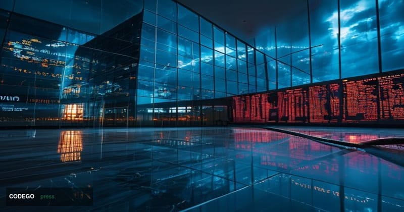 # Image Prompt:

A dramatic split-composition photograph showing a gleaming glass and steel international banking headquarter