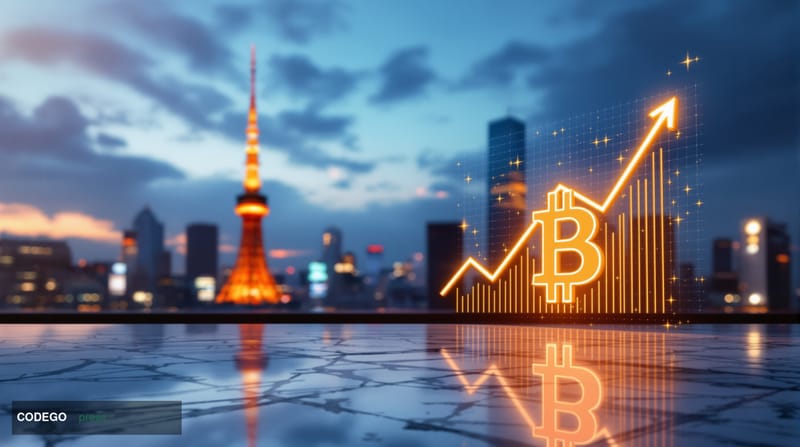 Photorealistic cinematic editorial photograph of the Tokyo financial district skyline at dusk, with the iconic Tokyo Tower an