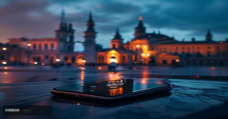 A cinematic editorial photograph capturing the spirit of Albania's first digital-only bank launch, set against the iconic bac