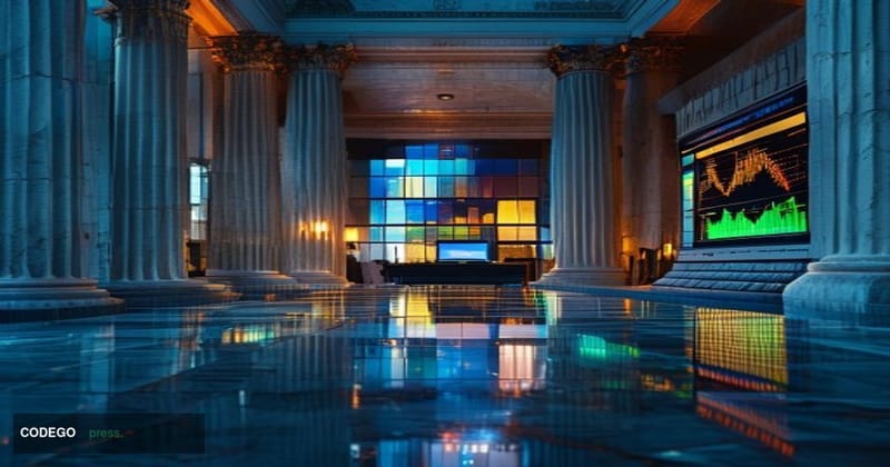A dramatic courtroom-adjacent federal government building exterior in Washington D.C., shot at dusk with warm amber light rak
