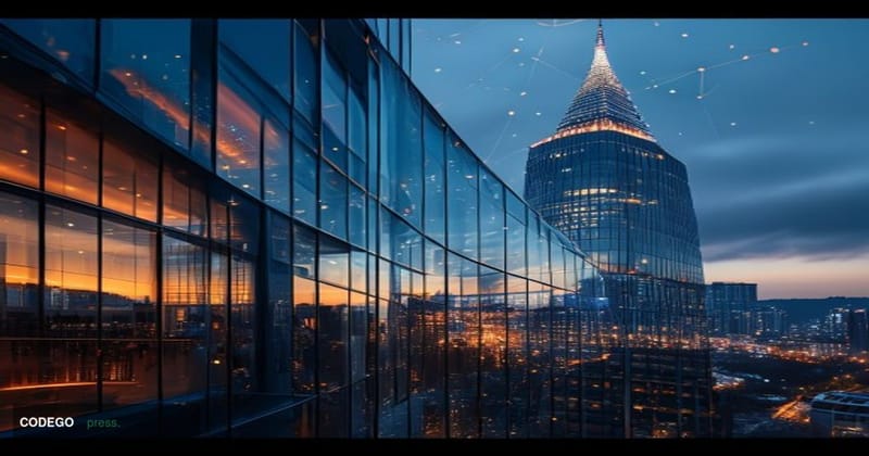A cinematic editorial photograph set at the intersection of traditional South Korean banking and cutting-edge fintech infrast