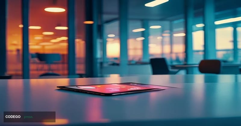 A cinematic editorial photograph set inside a sleek, modern Klarna-branded office environment in Stockholm, Sweden, with the 