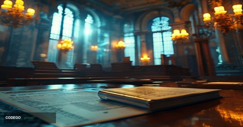 A dramatic cinematic editorial photograph set inside a grand United States Senate hearing room, featuring polished mahogany c