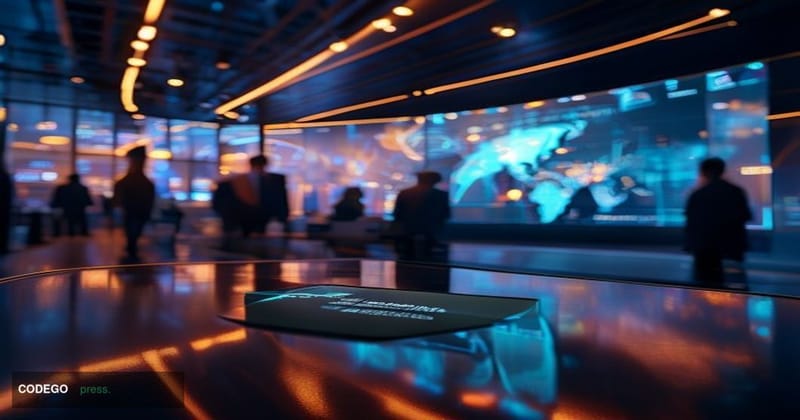 A cinematic editorial photograph set inside a sleek, modern corporate payments operations center, with large curved screens d