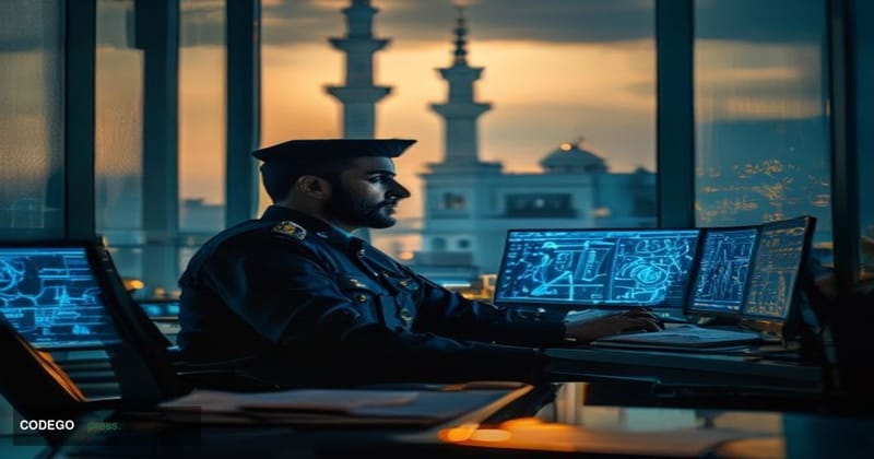 A dramatic cinematic editorial photograph set in Islamabad, Pakistan, with the iconic Faisal Mosque's distinctive angular min