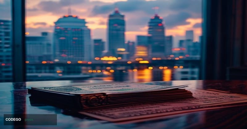A cinematic editorial photograph set in Manila, Philippines, with the iconic Bonifacio Global City financial district skyline