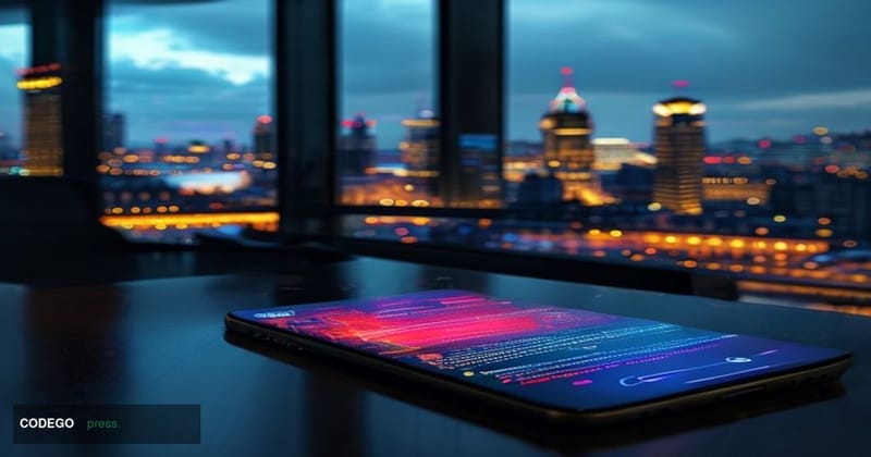 A photorealistic editorial photograph set inside a sleek European neobank office environment clearly evoking Revolut's minima