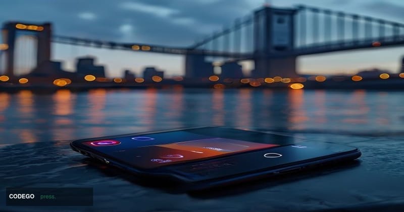A cinematic editorial photograph set in Sydney, Australia at dusk, with the iconic Harbour Bridge visible in the soft-focus b