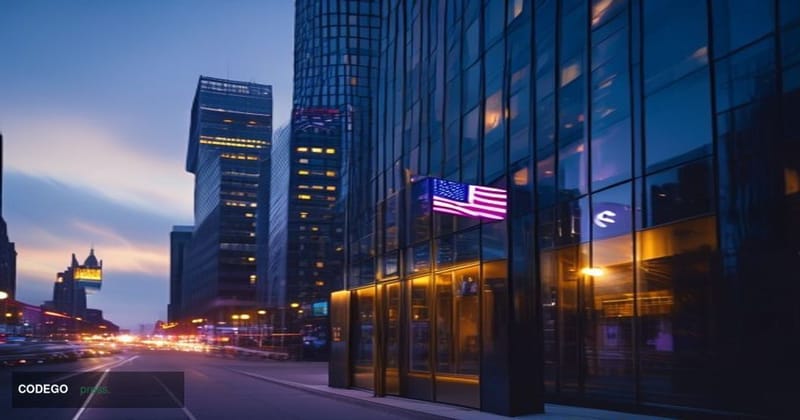 A cinematic editorial photograph centered on a dramatic juxtaposition of London's Canary Wharf financial district skyline in 