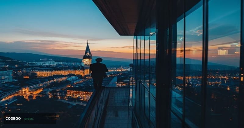 A dramatic cinematic editorial photograph set in Luxembourg City, with the iconic Alzette river valley and the Grand Ducal Pa