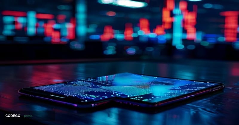A cinematic editorial photograph depicting a cracked and fractured smartphone screen displaying a recognizable social media f