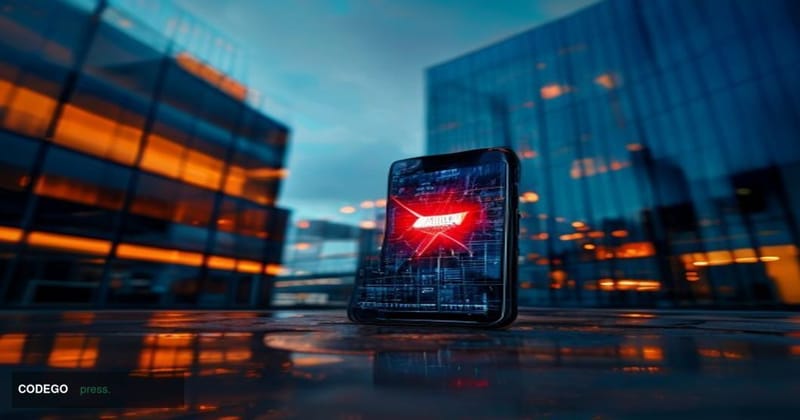 A cinematic editorial photograph depicting a cracked smartphone screen displaying a social media profile of a financial execu